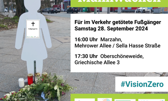 Mahnwache für einen getöteten Fußgänger 28.09.2024 16 Uhr Mehrower Allee/ Sella-Hasse-Straße